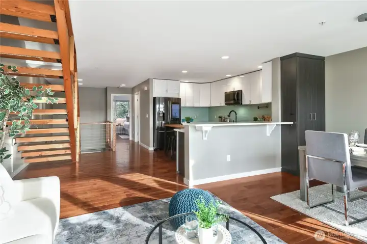 View from the living room looking towards the kitchen.