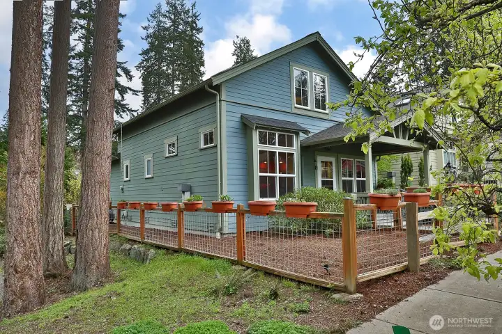 The fenced area runs alongside the house.
