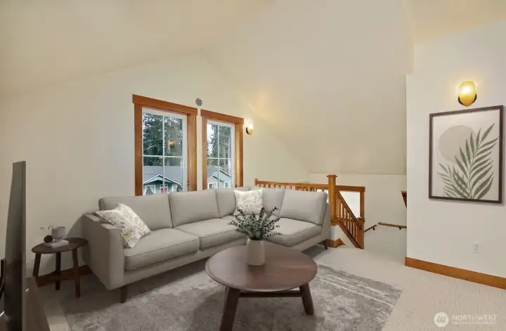 This would make a great den or workout space with room for an office!  Virtual staging.