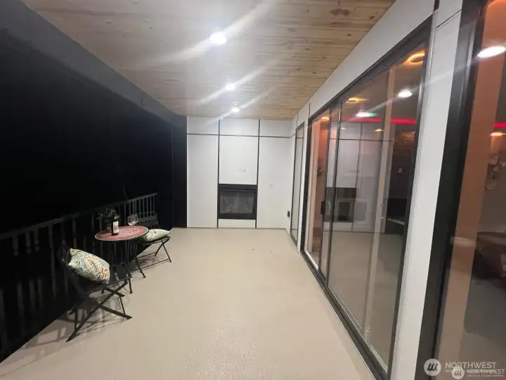 Patio with fireplace