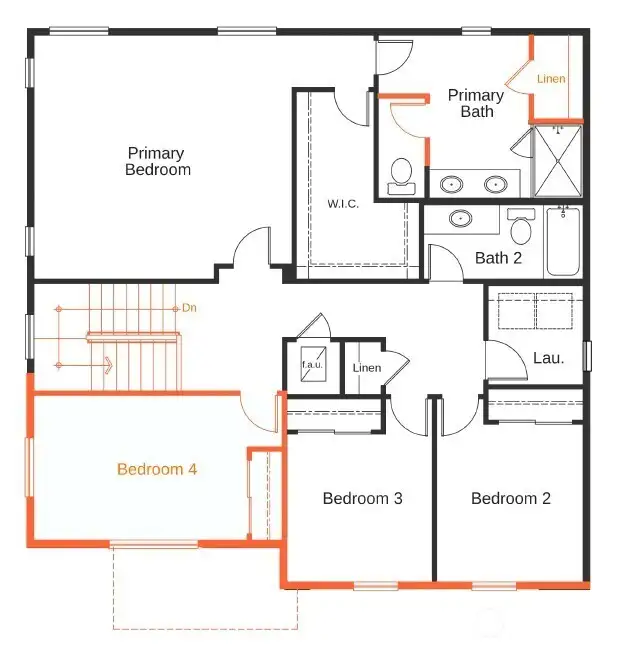 Artist Rendering 2230 Plan, Exterior Elevation Style B with optional 4th bedroom in lieu of loft space, optional linen closet and water closet enclosure. Artist Rendering 2230 Plan, Exterior Elevation Style B with optional 4th bedroom in lieu of loft space, optional linen closet and water closet enclosure.