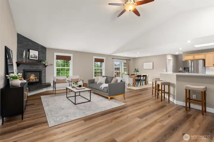 Main floor living with gas fireplace & new updated flooring. Main floor living with gas fireplace & new updated flooring.