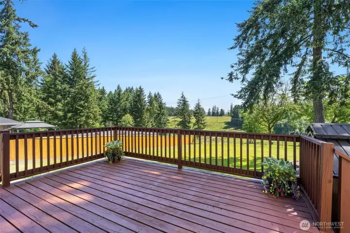 Large deck off of dining room with territorial and mountain views. Large deck off of dining room with territorial and mountain views.