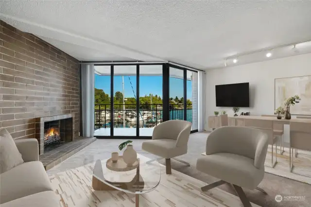 Livingroom with views of the marina. *virtually staged*