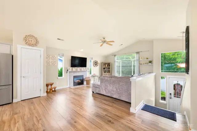 Step upstairs to the large living and dining area!