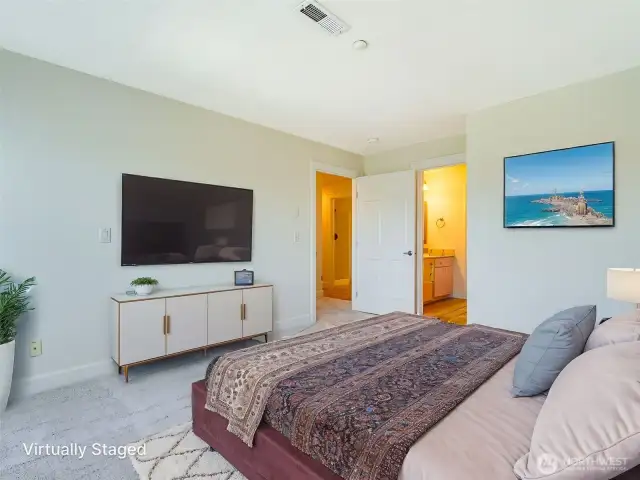 Virtually Staged Primary Bedroom - Attached Bathroom