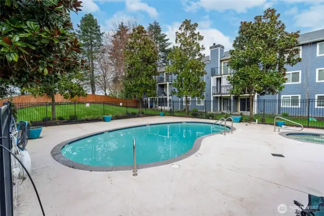 Inviting outdoor pool to splash around in and soak up some sun.