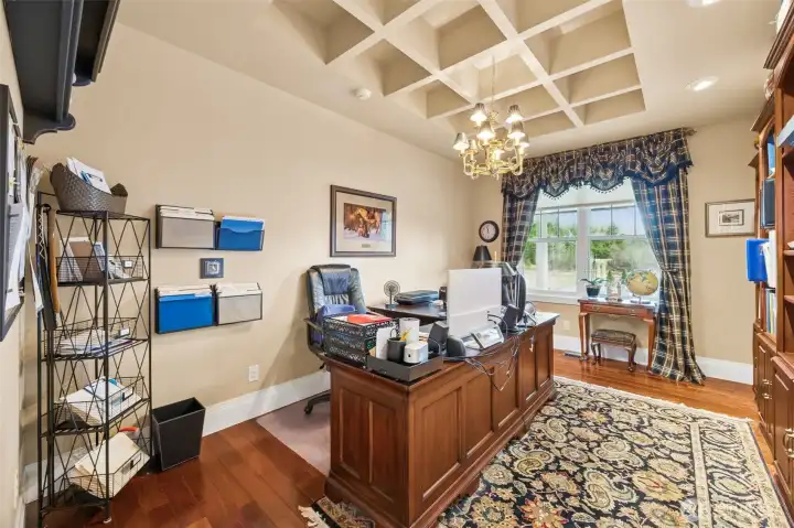 Large Den/Office with coffered ceiling