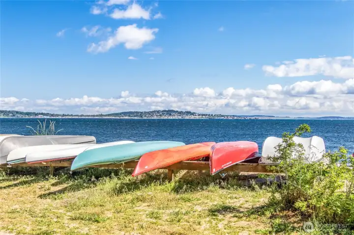 Waterfront canoe and kayak storage.