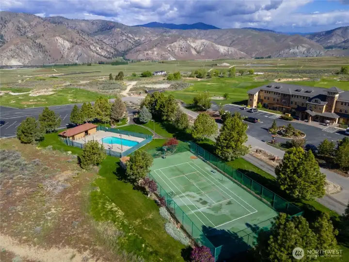Community pool and sports court.