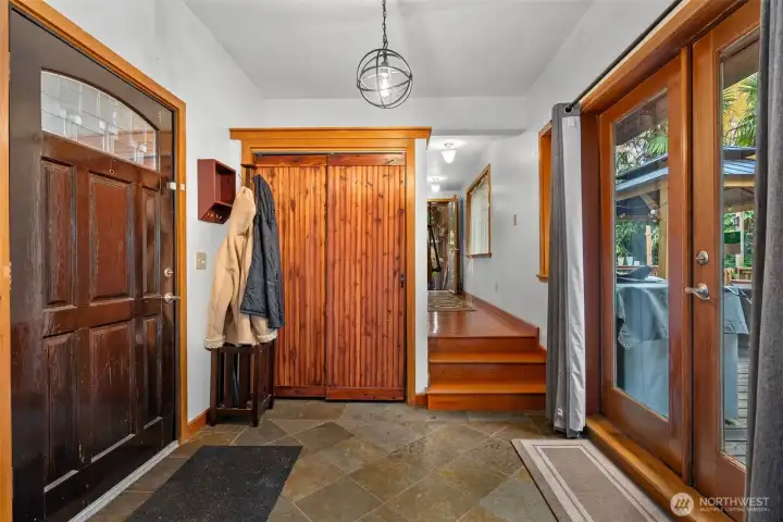 Front entry landing the double glass pane doors lead to the large deck out back that over look the front pasture