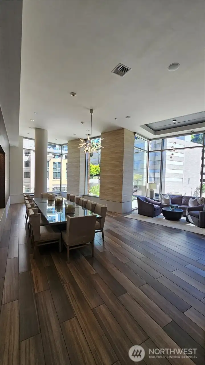 Open common area with contemporary design and natural light.
