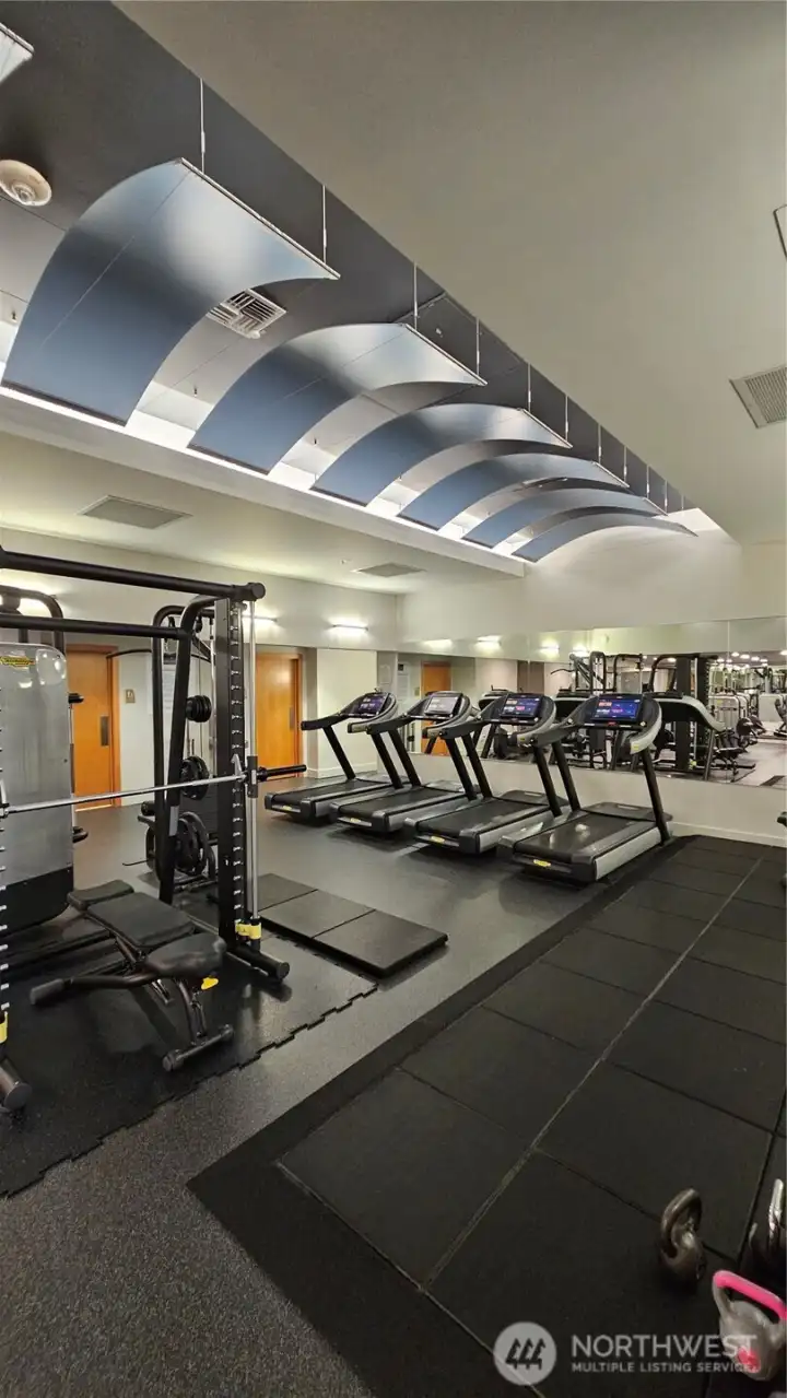 Fully equipped fitness center with a wide range of machines.