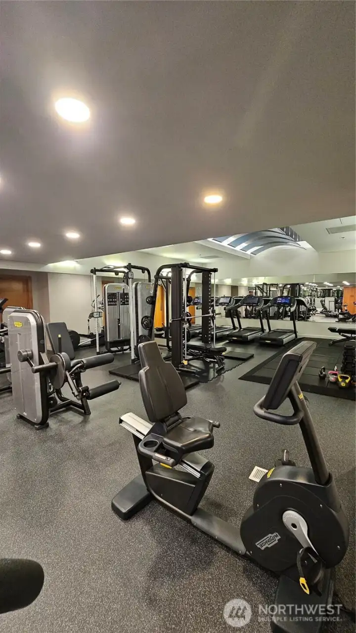 Well-maintained fitness facility with ample workout space.