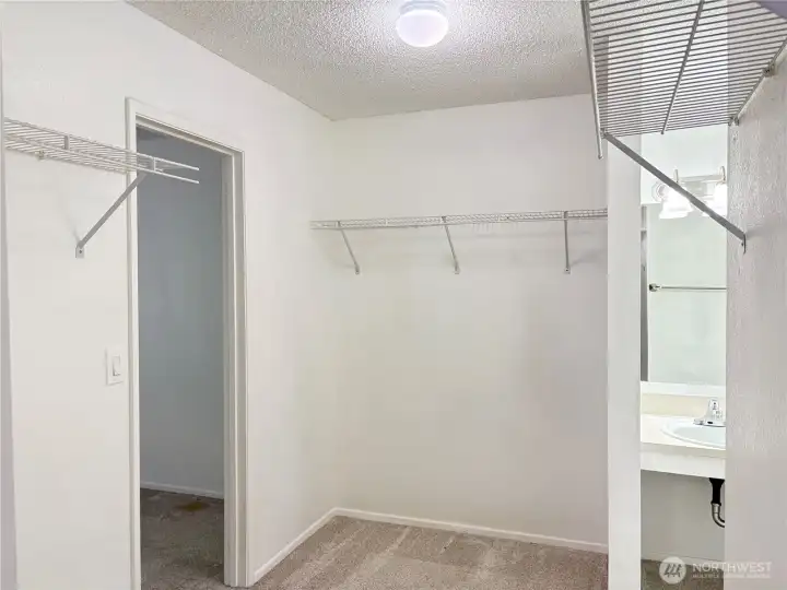 Walk in closet from primary is huge with a private sink space with door to main bath