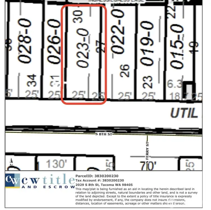 Parcel map, subject property highlighted in red.
