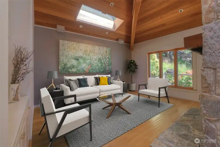 Oversized den / flex space with fireplace - virtually staged