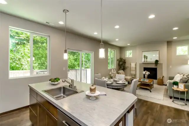 The kitchen flows out to the dining area and great room spaces that are wonderful for entertaining.
