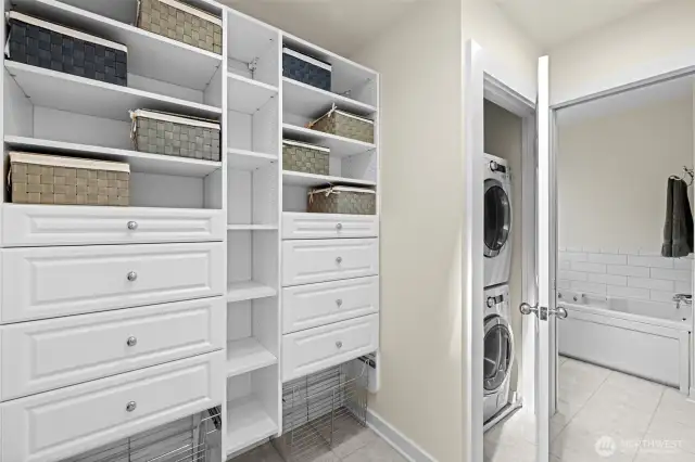 Off of primary is custom storage and washer/dryer-so convenient!