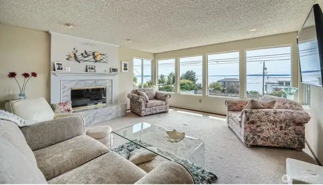 The formal living area offers expansive views.