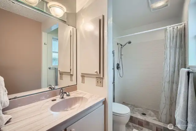 The primary bath has a shower.