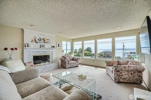 The formal living area offers expansive views.
