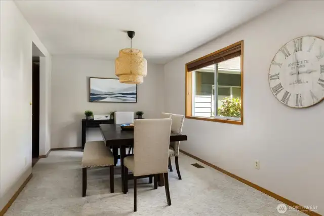 With easy access to the kitchen or family room, the dining room is perfectly positioned.