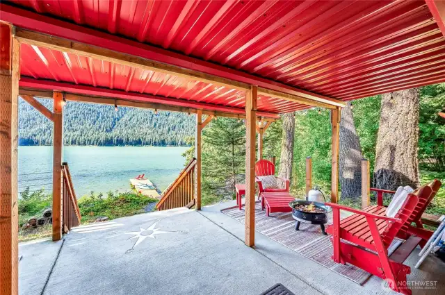 Enjoy the warmth of the propane pit on the covered patio—great for cooler evenings.