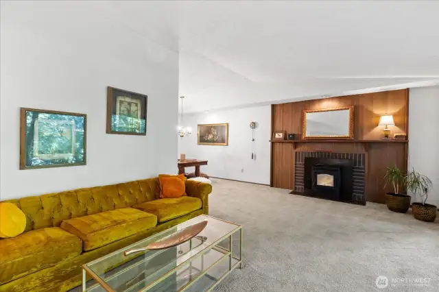 Living room with pellet stove.