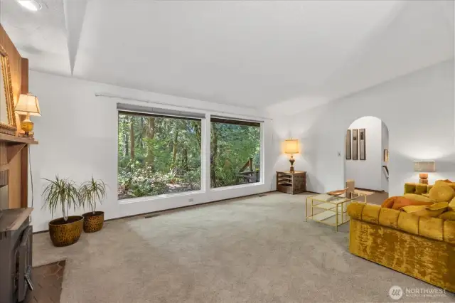 Living room with large picture windows.