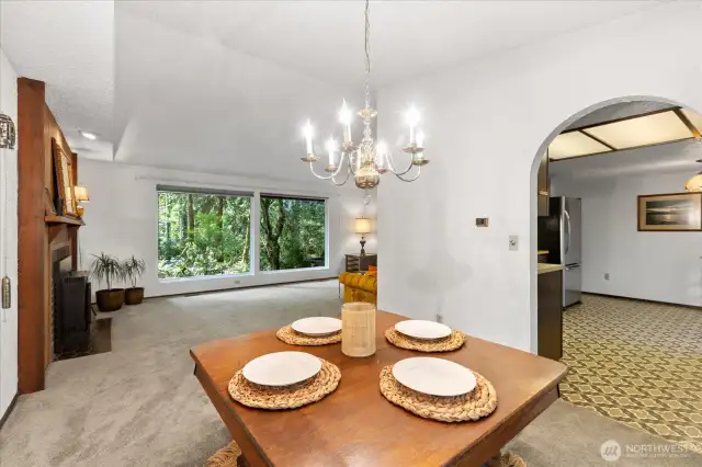 Dining space looking into kitchen.