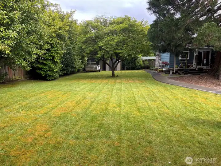 This is the back yard.  Lots of space and note the two vinyl sheds for storage that stay.