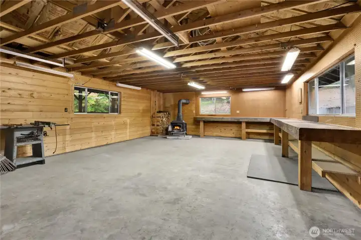 Inside the garage - wood burning stove