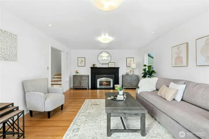 Handsome brick gas fireplace will warm your toes in the evenings.