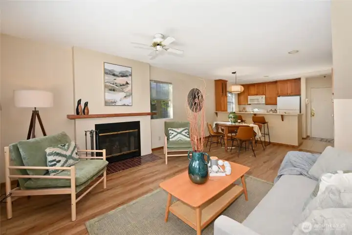 Open kitchen with bar seating