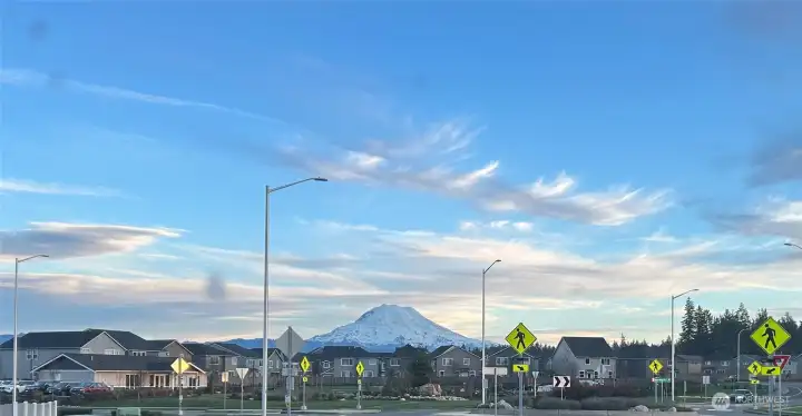 The Sunrise community has great views of Mt. Rainier from many parts of the community. THis is the view from he roundabout.