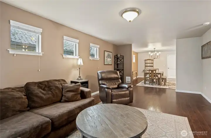 Open living room and dining room