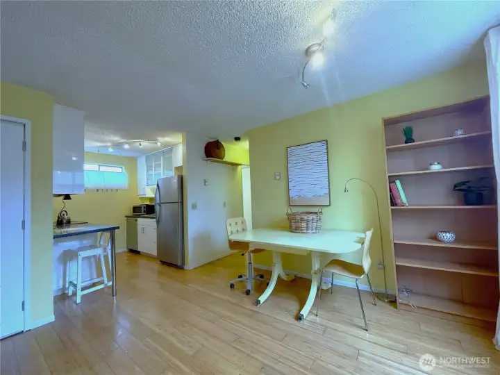 Dining area is open to living room and kitchen.