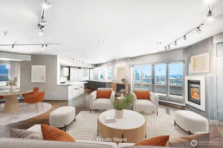 Virtually staged living and dining rooms