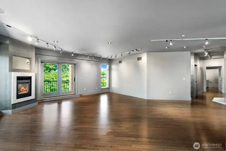 North facing living room with gallery walls