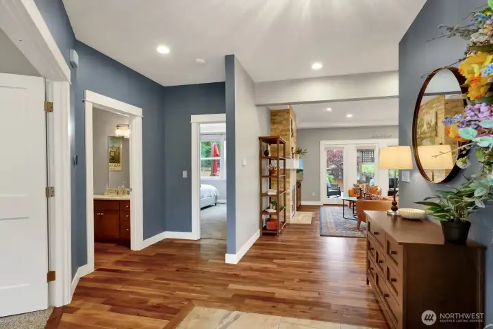 Spacious entry with beautiful tile and hardwood floors