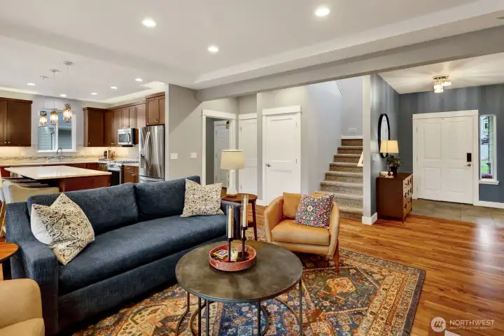 Great room with seamless connection to kitchen and dining spaces