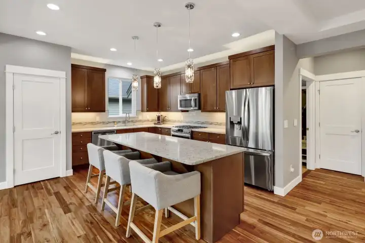 Large island kitchen with ample prep and seating space