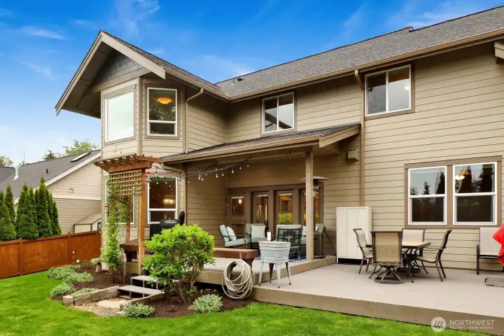 Backyard overview with outdoor living and entertaining areas