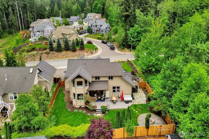 Aerial overview showcasing the property and neighborhood setting