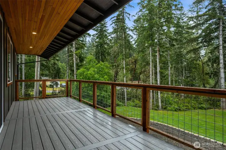 Covered deck with cedar soffit and can lighting Covered deck with cedar soffit and can lighting