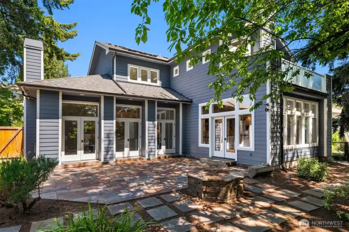 French doors line the south-facing back of the home.
