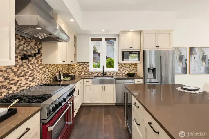 The kitchen offers exceptional counter and storage space.