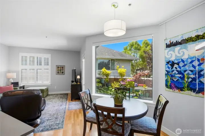 Light and bright living space with custom shutters. Light and bright living space with custom shutters.