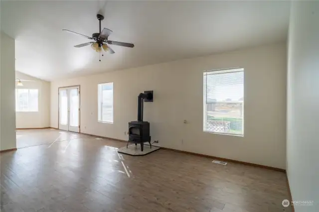 Living room with wood stove